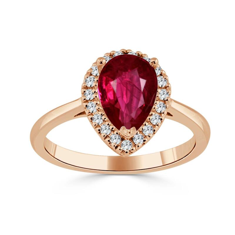 Auriya 1 1/2ct Pear Shape Red Ruby 1/6ctw Halo Diamond Engagement Ring 14k Gold - Rose - 4