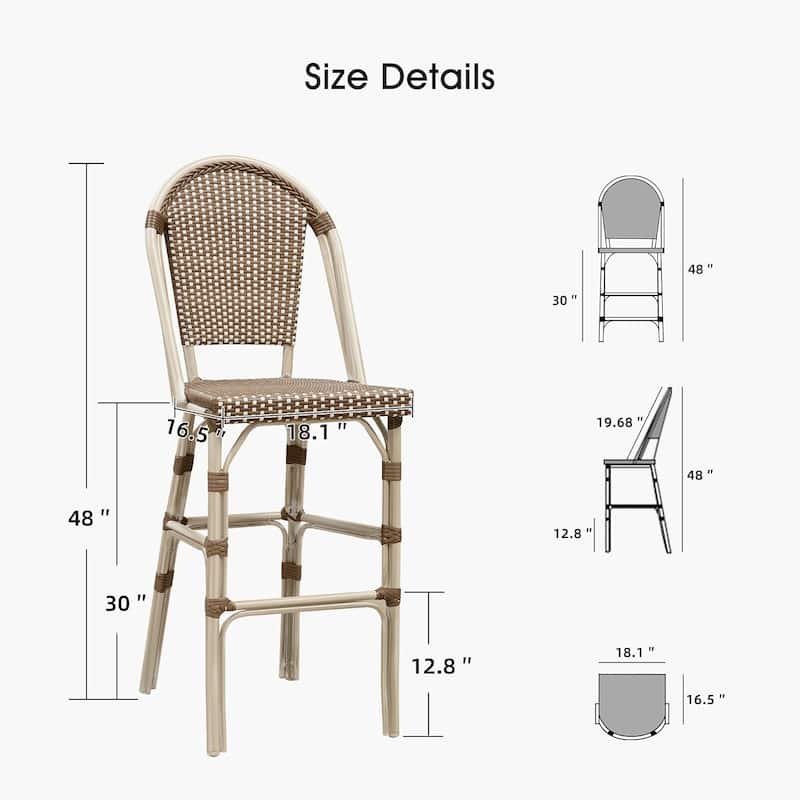 PURPLE LEAF White Print Finish Patio Bar Chairs with Back Rattan Bar Chairs French Bistro Set for Kitchen Outdoor Counter Stool