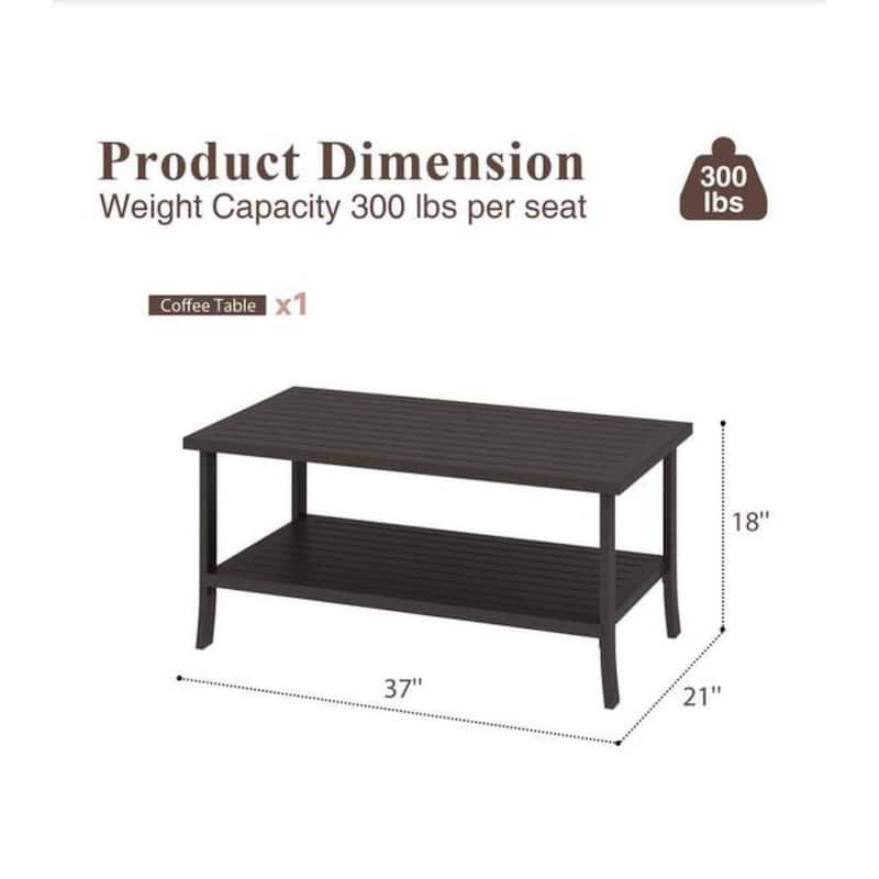 37x21" Brown Rectangular Metal Coffee Table, 2-Tier