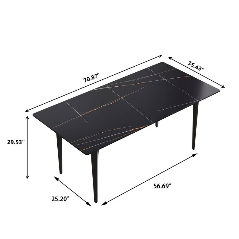 71" Modern Simply Marble Dining Table, Rectangular Sintered Stone Top and Carbon Steel legs