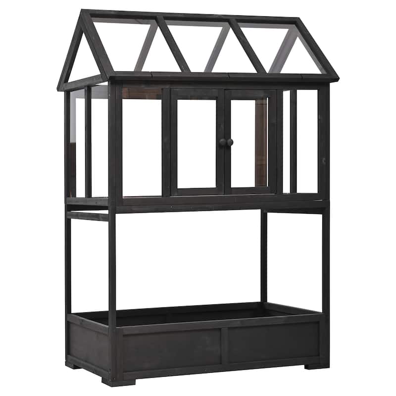 Roomfitters Portable Wooden Cold Frame Greenhouse with Wheels, Openable Roof and Storage Box for Garden Plants