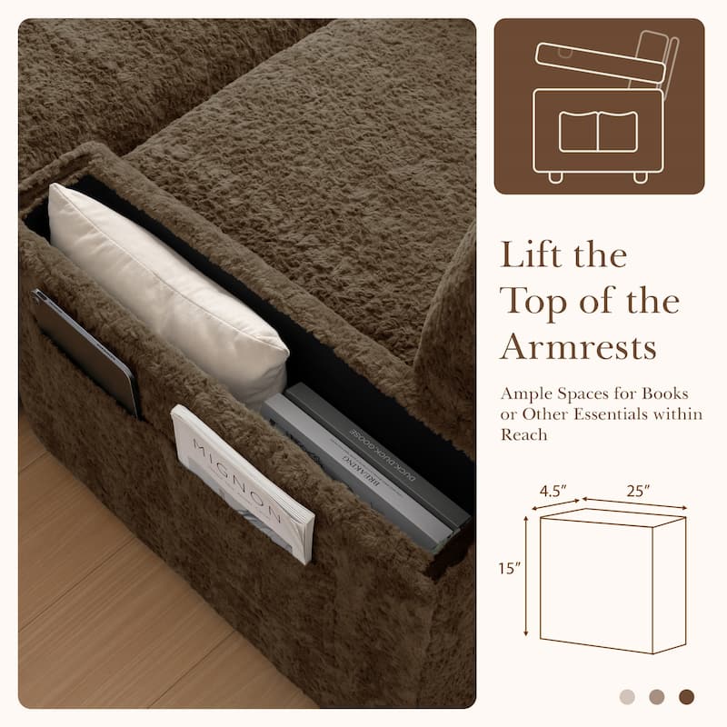Oversized Upholstered Sleeper Chair Sofa Bed with Storage Ottoman and Armrests,Cup Holders