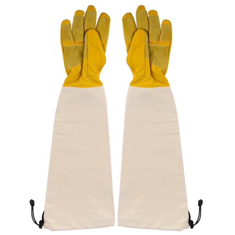 Kings County Tools Long Gardening Gloves with Arm Guard, Large - Yellow and White - Small
