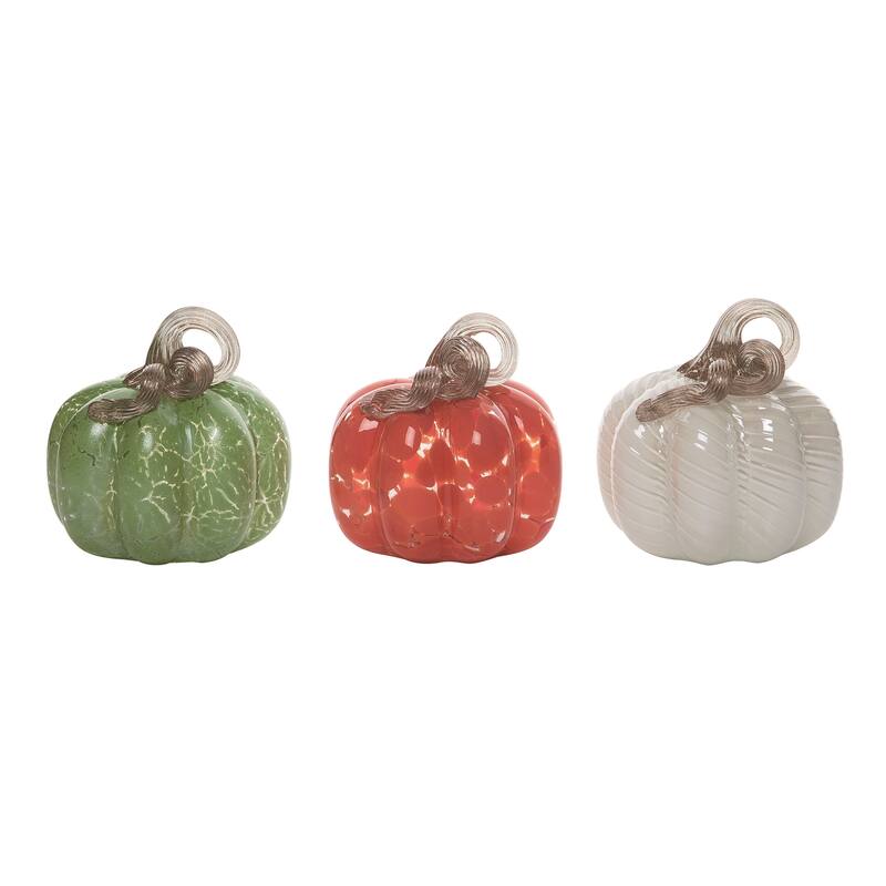 Transpac Glass Mini Iridescent Pumpkin Set of 3 Fall/Harvest Home Decorations