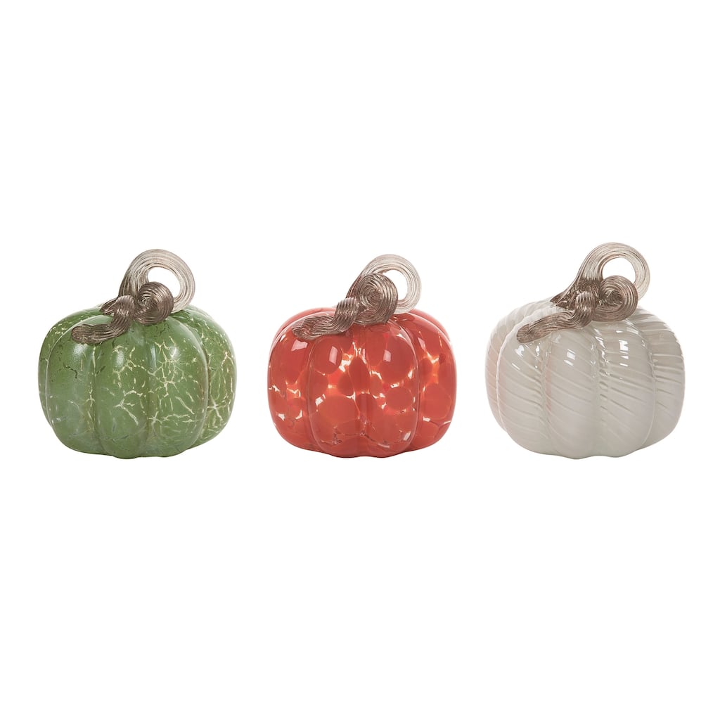 Transpac Glass Mini Iridescent Pumpkin Set of 3 Fall/Harvest Home Decorations