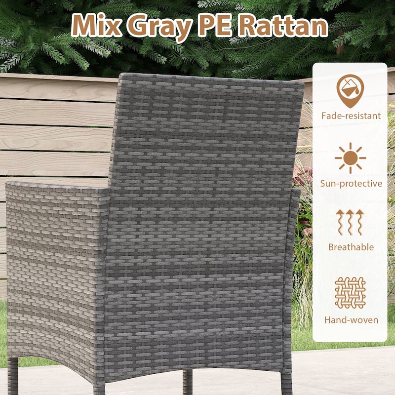 5 Pieces PE Wicker Patio Dining Set Outdoor Acacia Wood Table and Chairs-Black - Multi