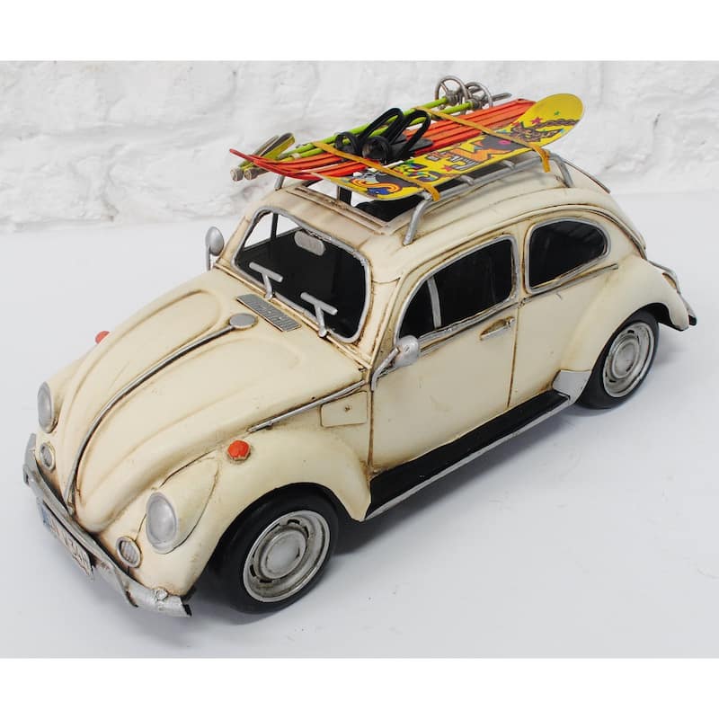 1957 White Vw Beetle With Skiing Board Home Office Decoration Decor
