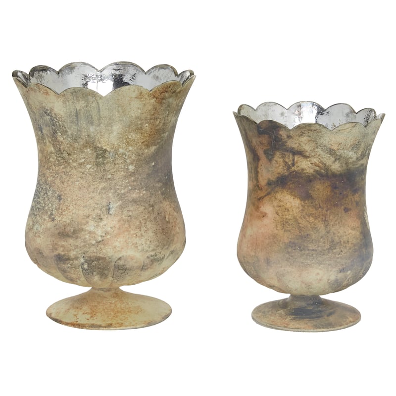 Glass Hurricane Lamp - Set of 2 Brown - Roche River Decor - 6"W x 6"L x 9"H