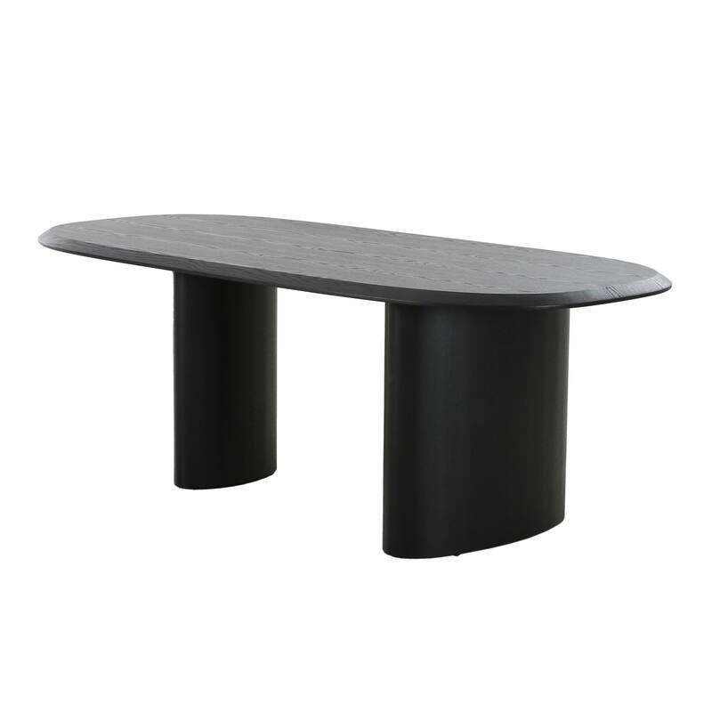 Cid Sami 87 Inch Dining Table, Triple Pedestal Legs, Black Solid Wood Frame
