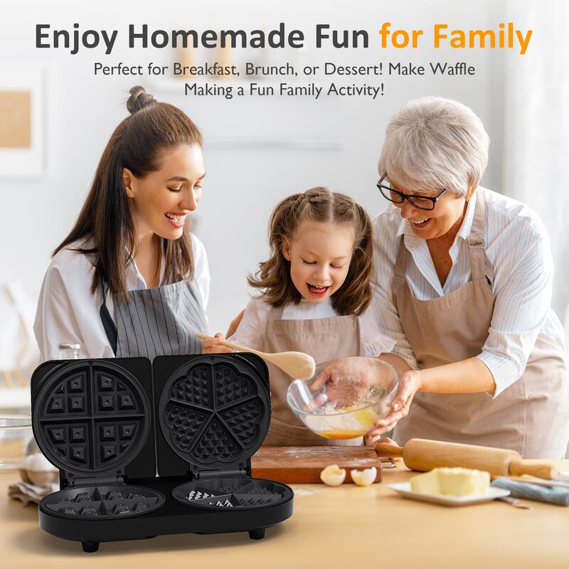 Double Waffle Maker with Adjustable Temp, Heart Waffle & Classic Waffle Iron