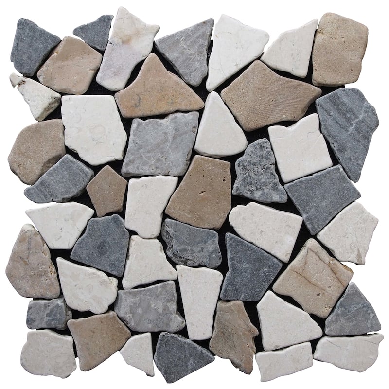 Cruz Bay Studio XR3R Fit Mosaic - 11" x 11" Pebble and Rock Floor and - Tan / Off-White / Grey