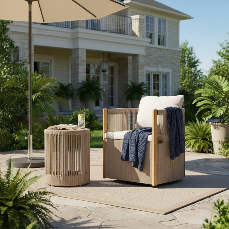 Christopher Knight Home - Orsini Outdoor Acacia Wood Dining Set with 180° Swivel Chairs & 15.00" Round Side Table