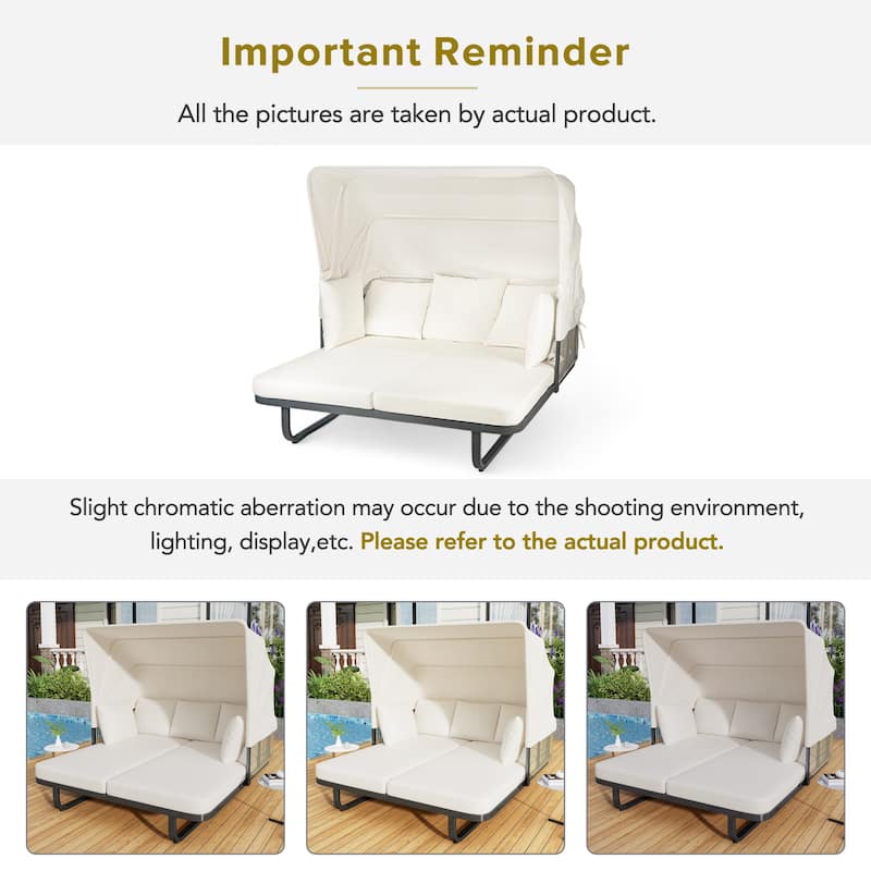 57" Outdoor Patio Daybed Rattan, Outdoor Sunbed for Patio, Backyard, Pool, Beige