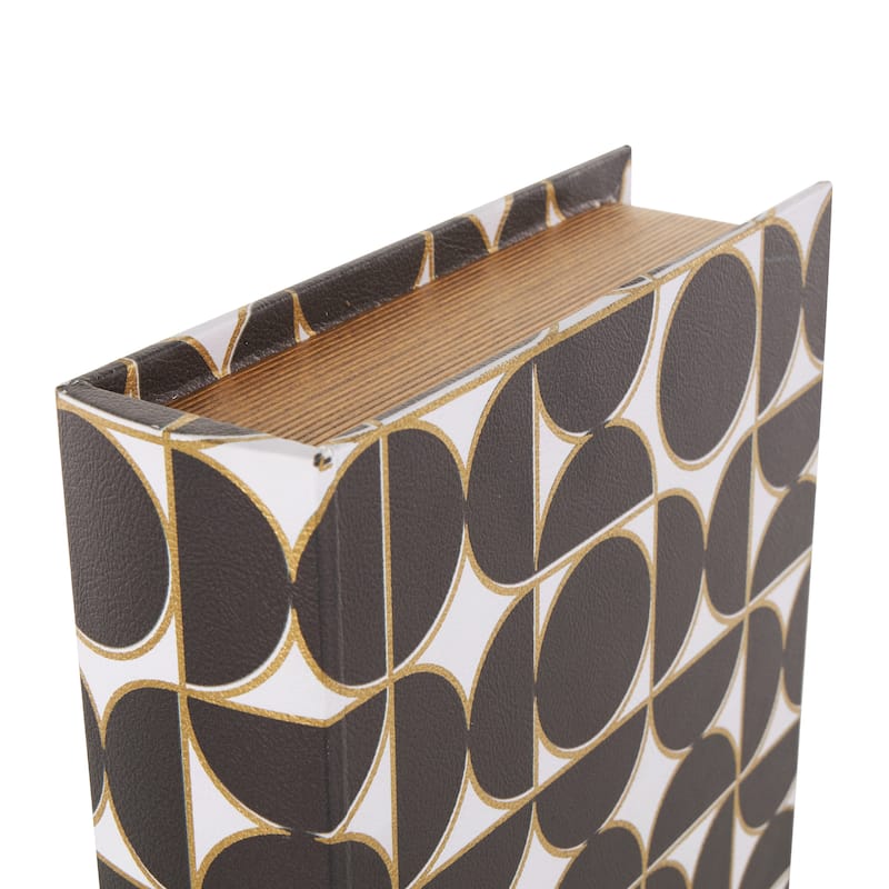 Faux Leather Faux Book Storage Box with Circle and Semi-Circle Pattern - Set of 3 Black - Roche River Decor