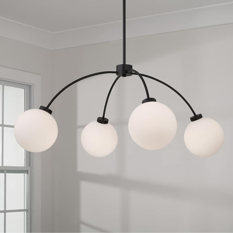 37" W x 15" H 4-Light Chandelier in Matte Black with Soft White Glass Globes - 37"W x 14.75"H