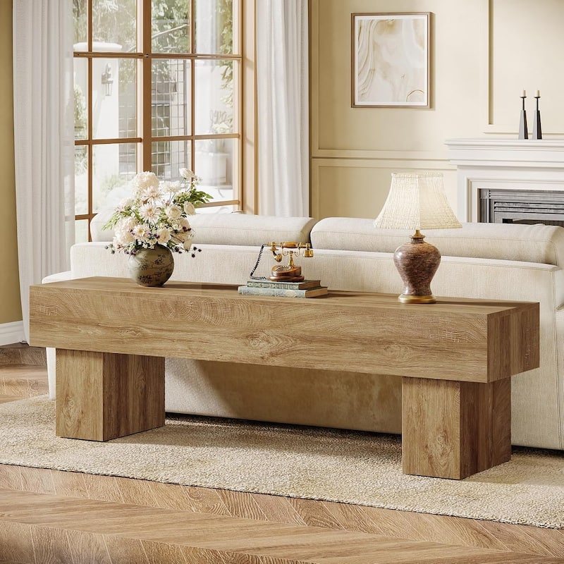 63 Inches TV Stand, Farmhouse Entertainment Center - Light brown