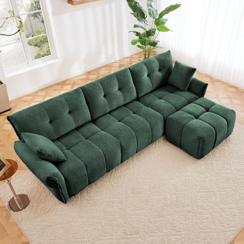 Modular 4-Seat Chenille Sofa Set with 2 Ottomans, High-Resilience Cushions and Solid Wood Frame