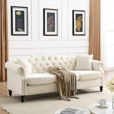 Classic 3-Seater Chesterfield Sofa with Velvet Upholstery and Solid Wood Frame