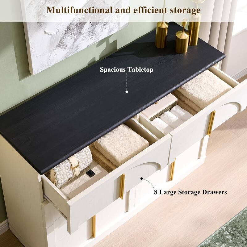 Modern Arched 8 Chests Drawer, Large Dressers for Bedroom, Living Room