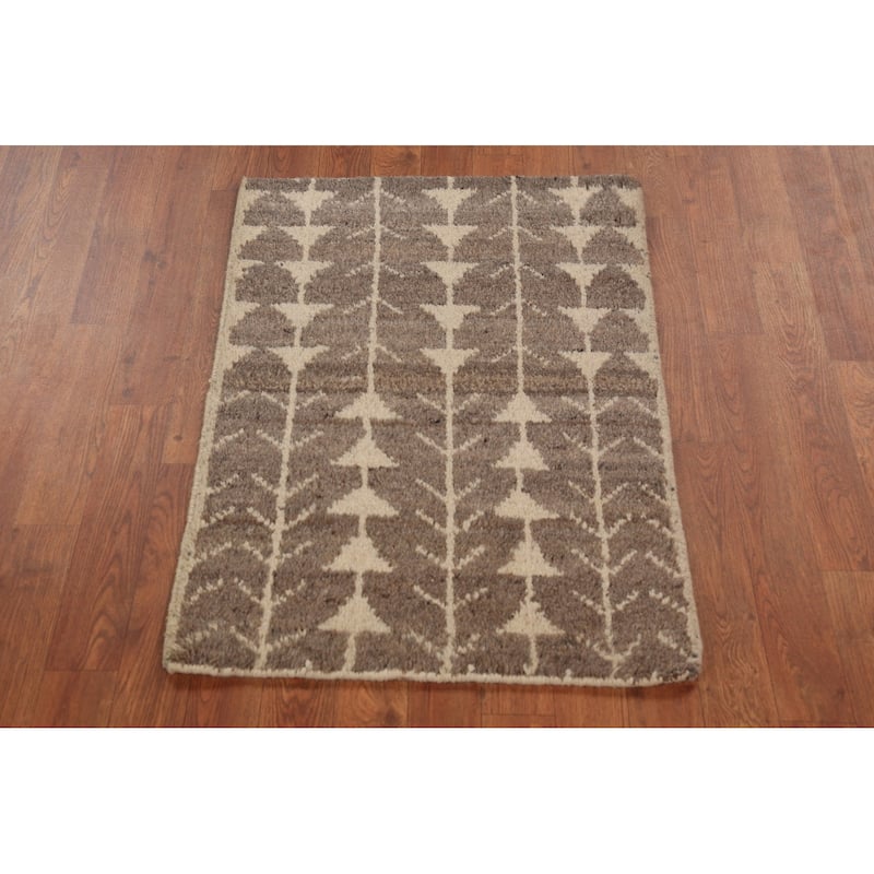 Brown Moroccan Oriental Foyer Rug Handmade Geometric Wool Carpet - 2'0"x 3'0"