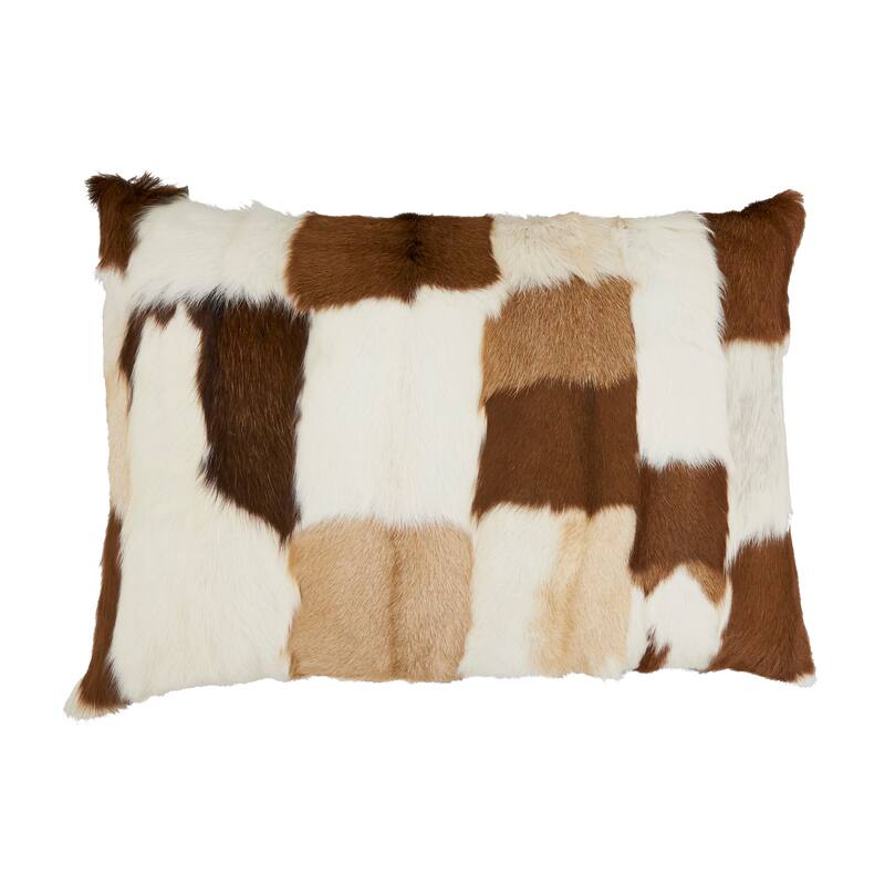 Patchwork Goat Fur Throw Pillow - 14"x20"