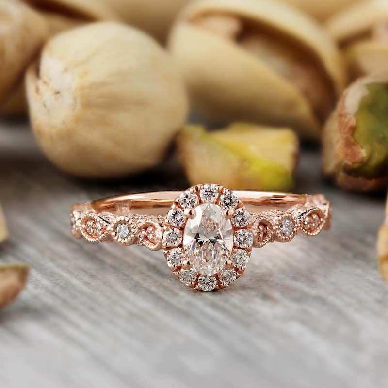 Auriya 14k Gold Vintage Oval-cut 5/8ctw Halo Diamond Engagement Ring
