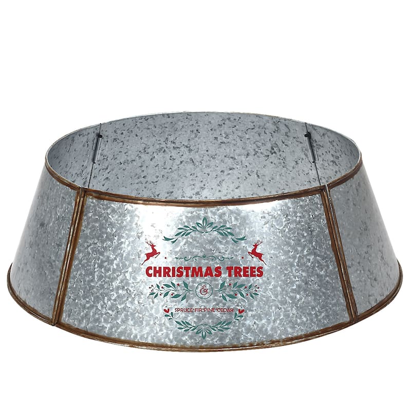 Galvanized Metal Christmas Tree Collar 30 Inch Diameter Base - Silver