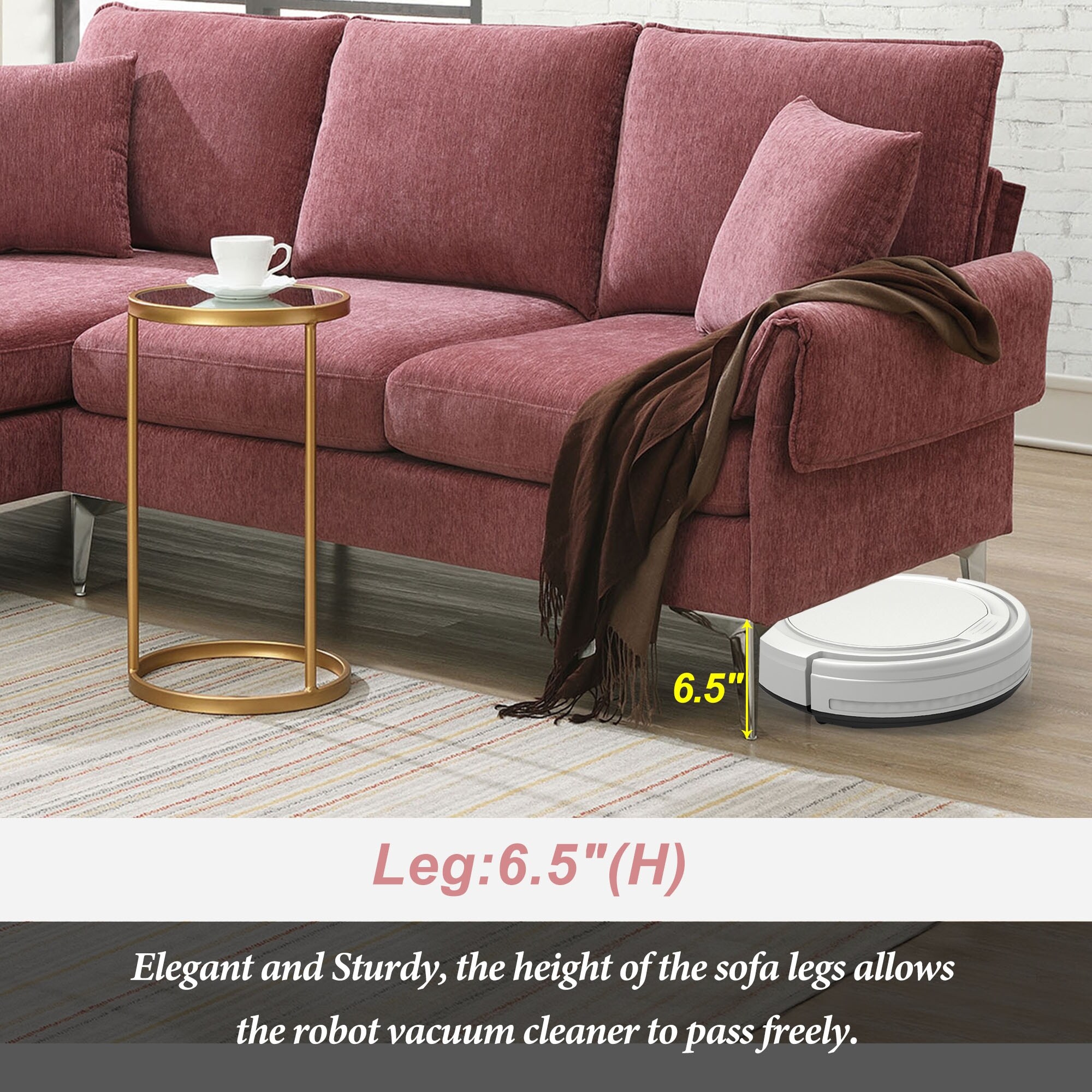 84 Inch Convertible Sectional Sofa Modern Chenille L Shaped Couch with Reversible Chaise Lounge Includes 2 Pillows