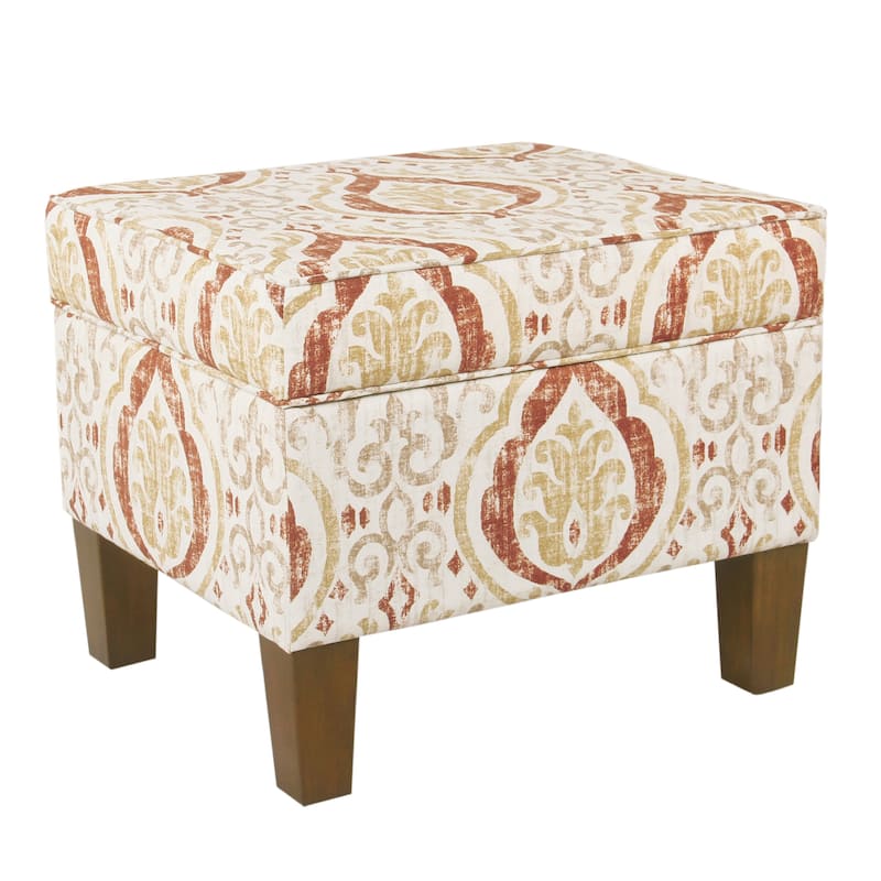 Ishi Accent Storage Ottoman, 22 Inch Orange and Beige Paisley Design
