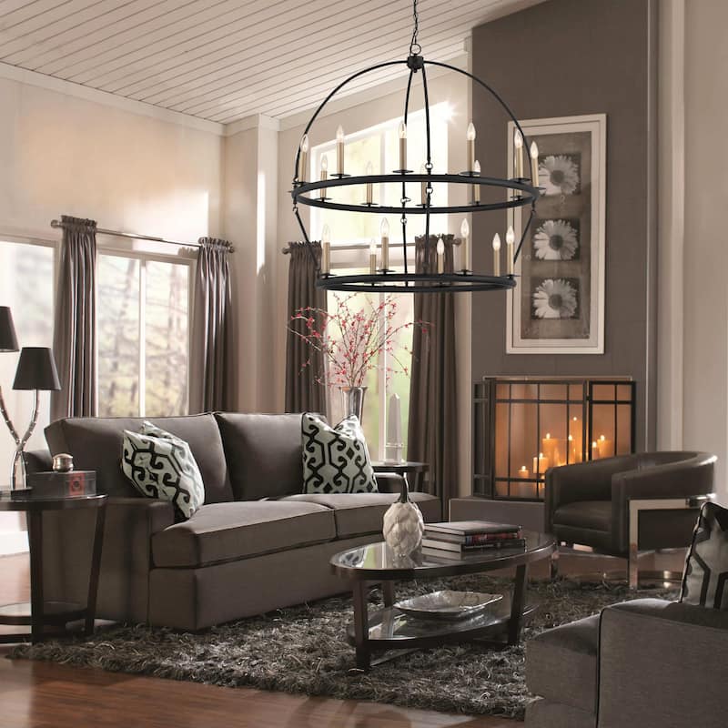 20 Light Wagon Wheel Candle Style Chandelier - 41.34"x41.34"x40.09" - 41.34"x41.34"x40.09" - Classic Black+Brass Dust