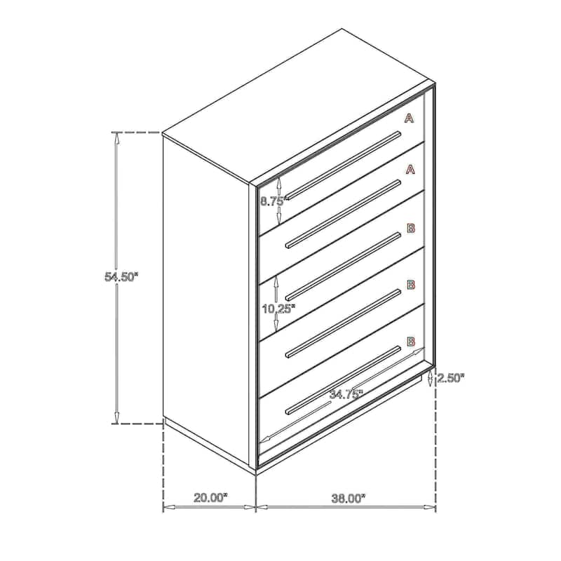 Lyni Tall Dresser Chest, 5 Drawers, Open Shelf, Washed Oak Brown