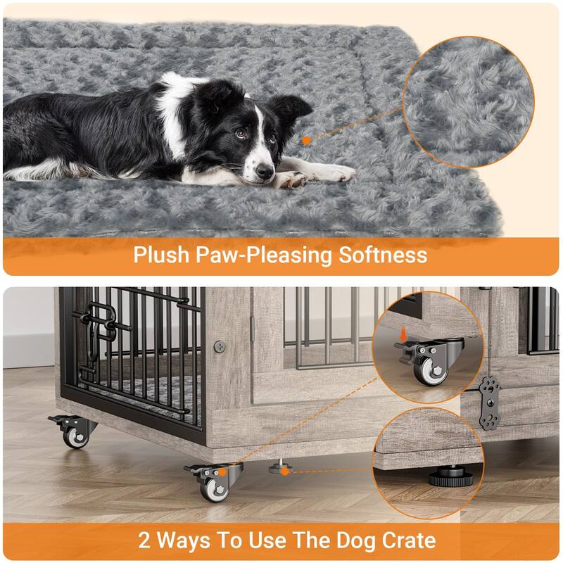 Dog Crate Indoor Heavy Duty Double Doors Wooden Dog Cage with Cushion