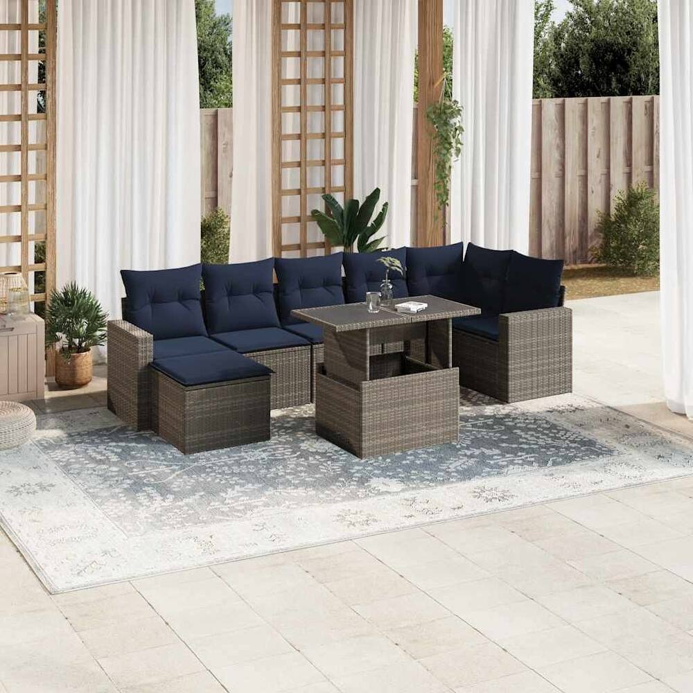 vidaXL 8 Piece Patio Sofa Set with Cushions Black/Brown/Gray Poly Rattan