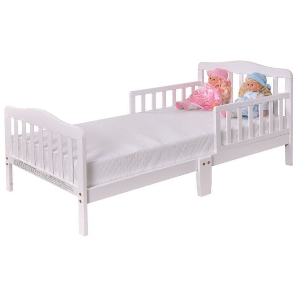 Baby Toddler Wooden Bed with Safety Rails-White