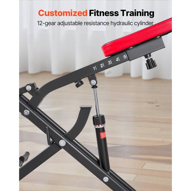Black Steel Deep Squat Machine with 12-Level Hydraulic Resistance and Adjustable Seat - 35.4 x 22.8 x 44.1 in