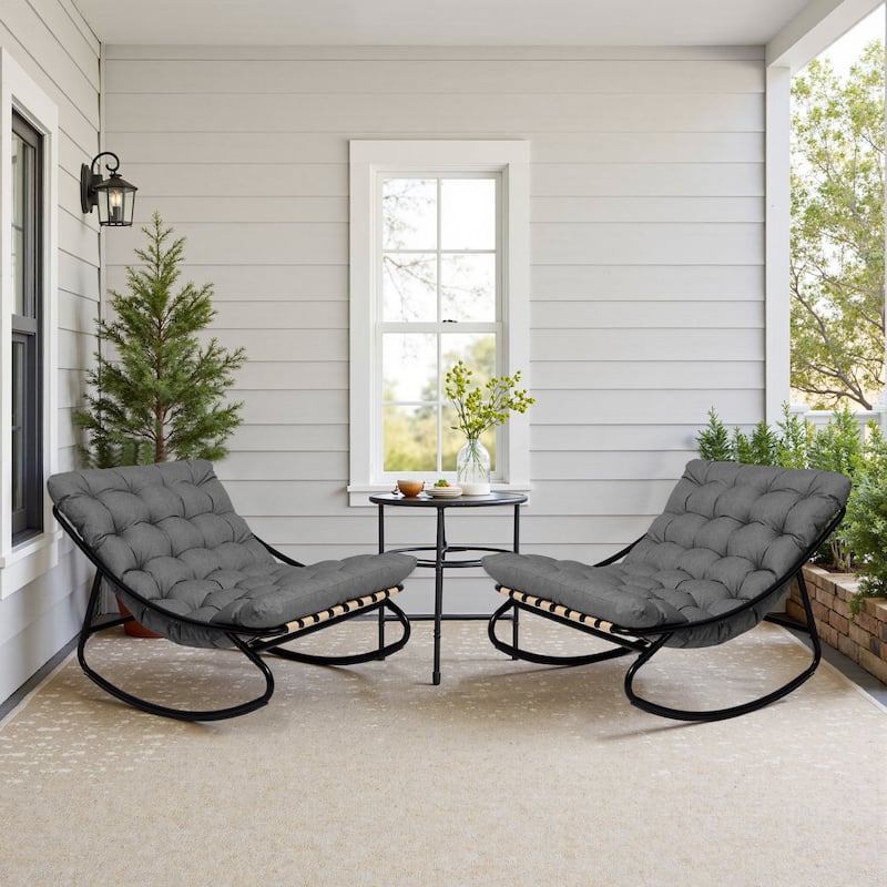 2 Set Outdoor Patio Scoop Rocking Lounge Chair with Cushions - Grey