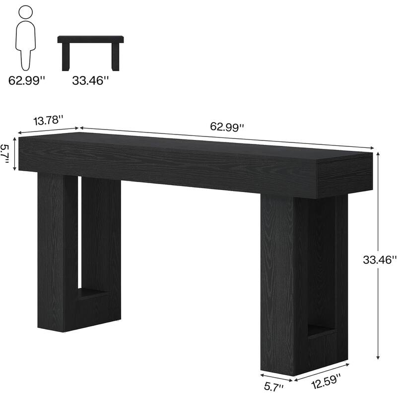 Farmhouse Console Table 63 Inch Engineered Wood MDF Entryway Living Room Hallway Sofa Table with Rustic Wood Finish