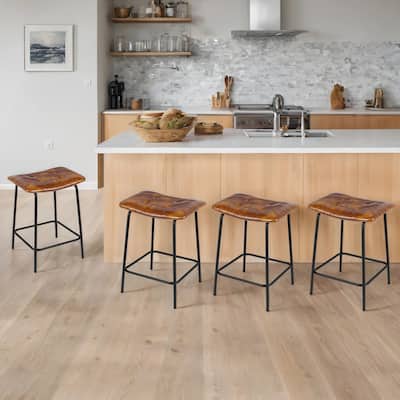 Saddle Tufted 24” Height Breathable Faux Leather Counter Stools