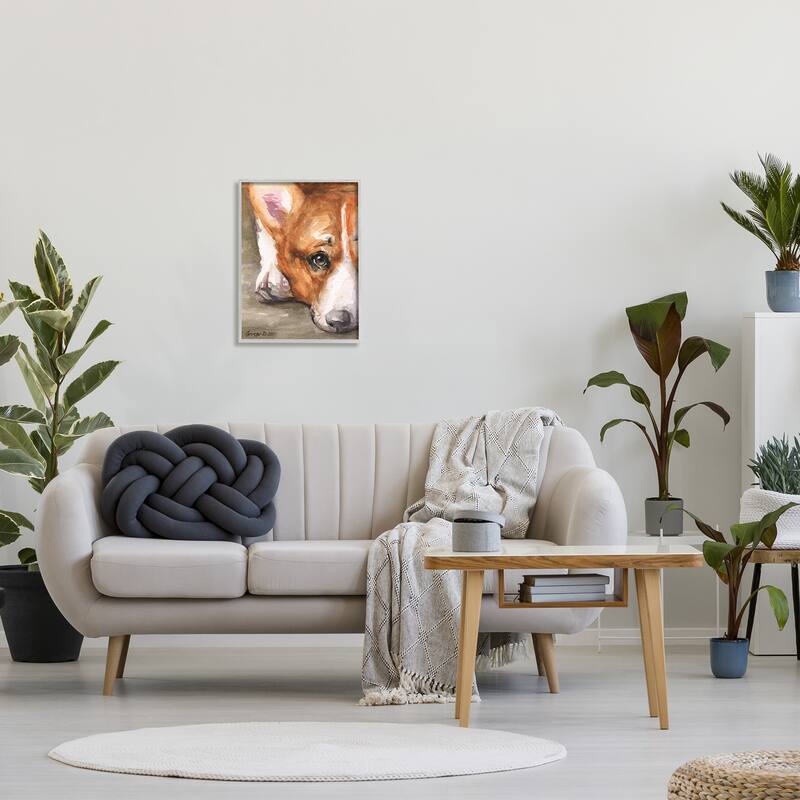 Stupell Pleasant Corgi Puppy Dog Gazing Lying Down Framed Wall Art, Design by George Dyachenko - Tan