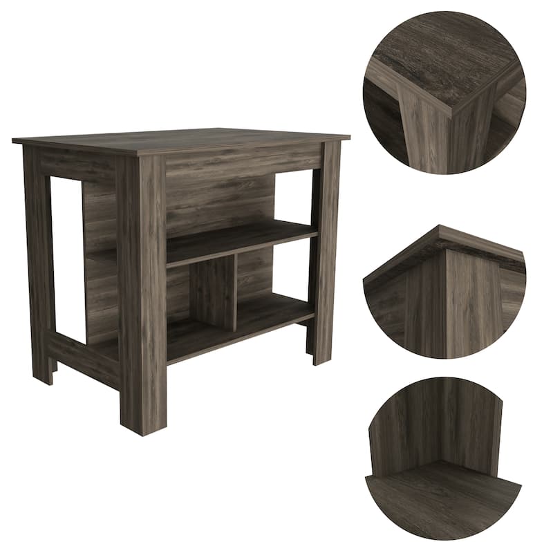 3-Shelf Kitchen Island with Open Shelf
