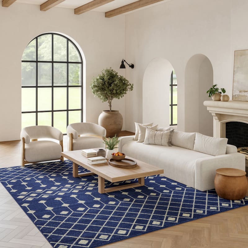 Porch & Den Muirfield Moroccan Bohemian Area Rug - 6' x 9' - Navy - Rectangle