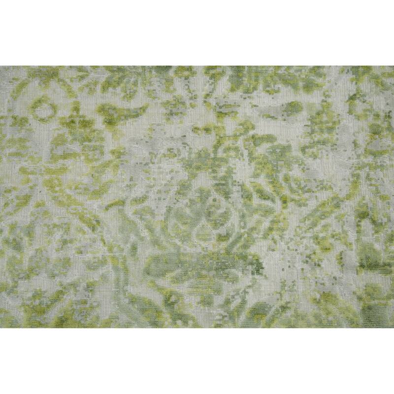 Hand Knotted Oriental Viscose Silk Carpet Modern Floral Green Abstract Area Rug - 6' 3'' X 4' 1''