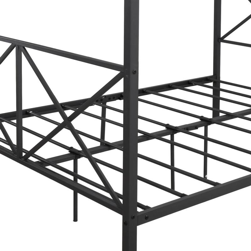 Metal Canopy Bed Frame, Platform Bed Frame with X Shaped Frame Black