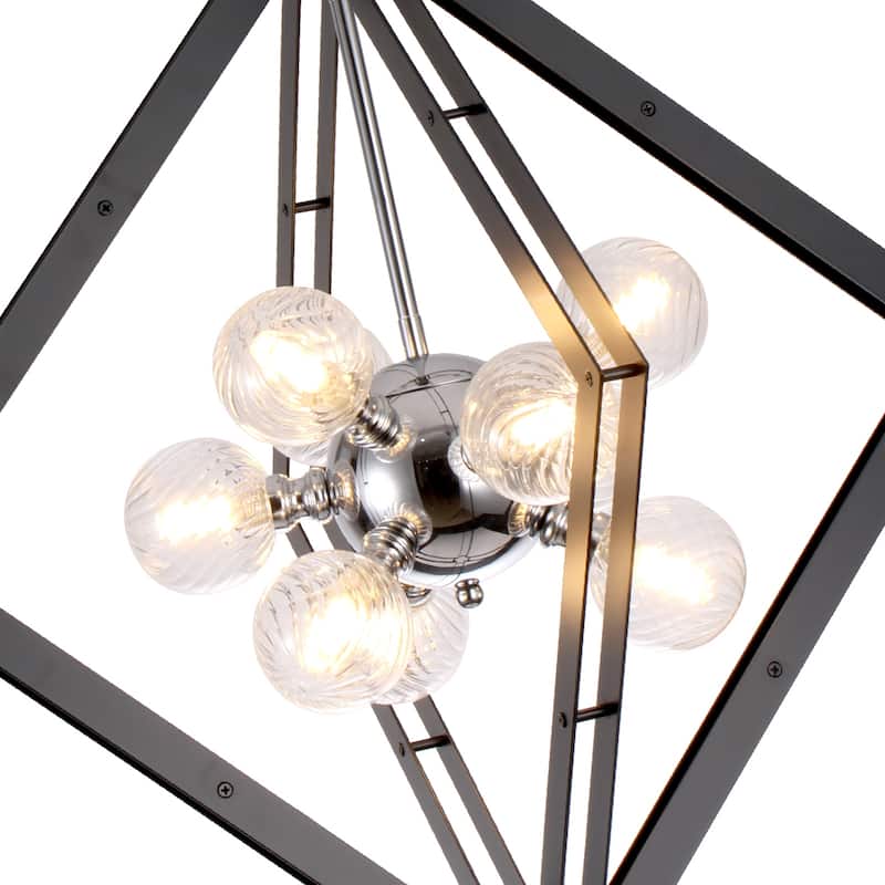 Modern Black Sputnik Chandelier with Clear Glass Shades for Dining Room - Dia.24.8-in