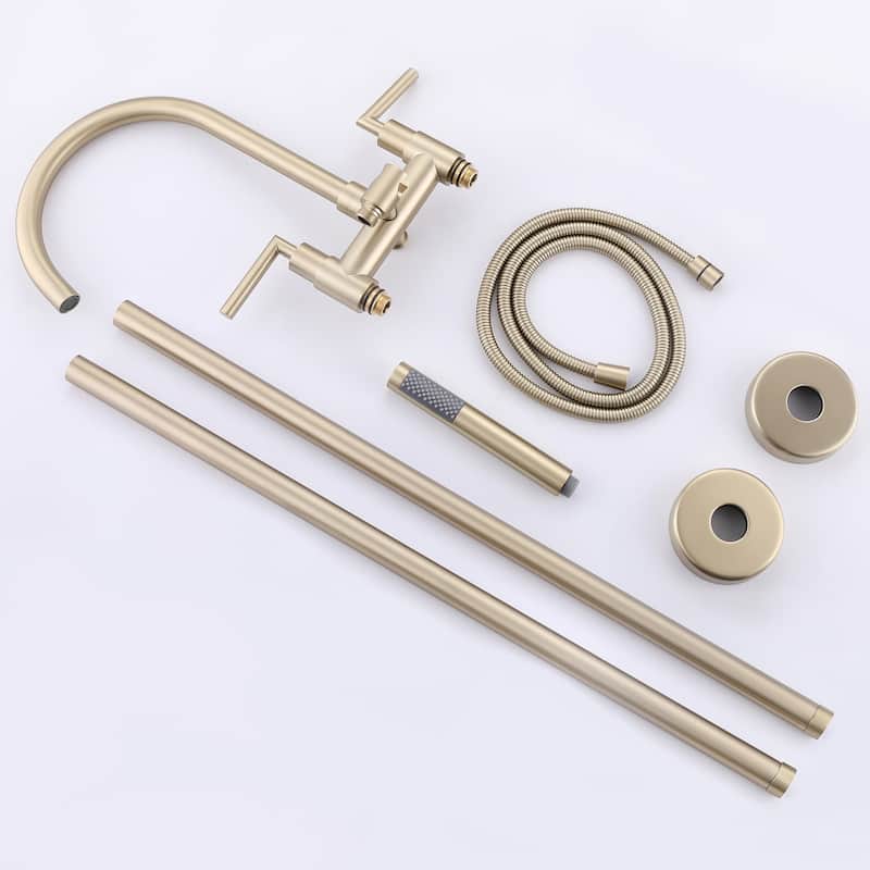 Floor-mounted 46''H Bathtub Faucet Freestanding Tub Filler With Handheld Shower in Black/Gold