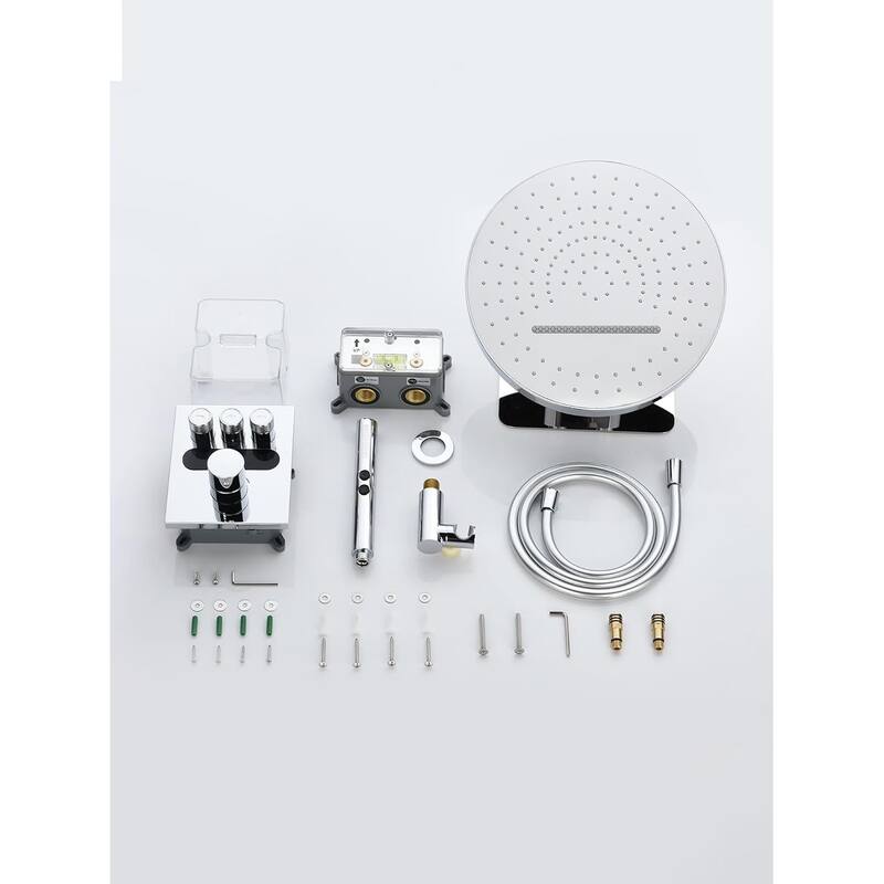 Lefton Shower System in Fahrenheit Display, 13” Overhead Shower Head with All-in-one Handheld Spray Showerhead, SSWM2501