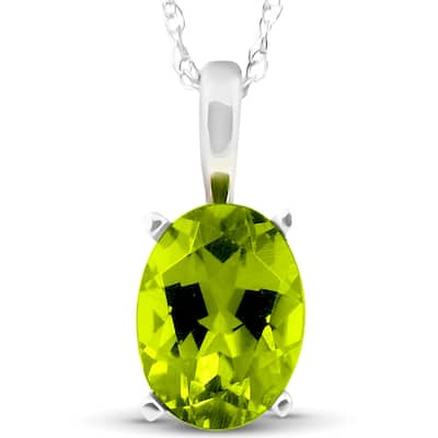 2ct Oval Shape Peridot Solitaire Pendant White Gold With 18" Chain