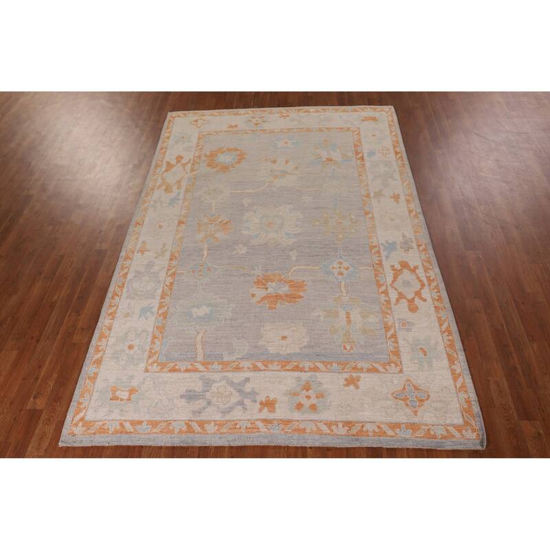Blue Oushak Turkish Area Rug Handmade Vegetable Dye Wool Carpet - 6'1" x 11'6"