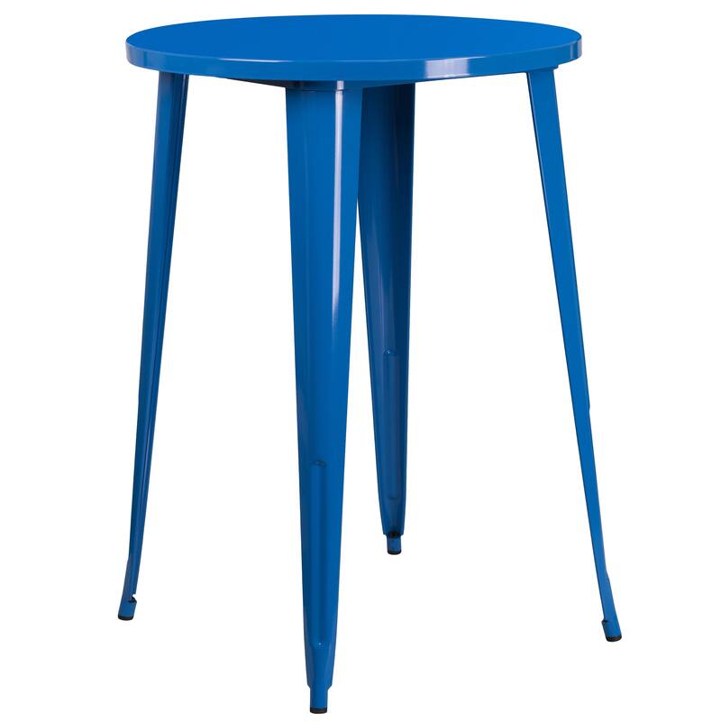 30'' Round Metal Indoor-Outdoor Bar Table Set with 2 Vertical Slat Back Stools - 30"W x 30"D x 41"H