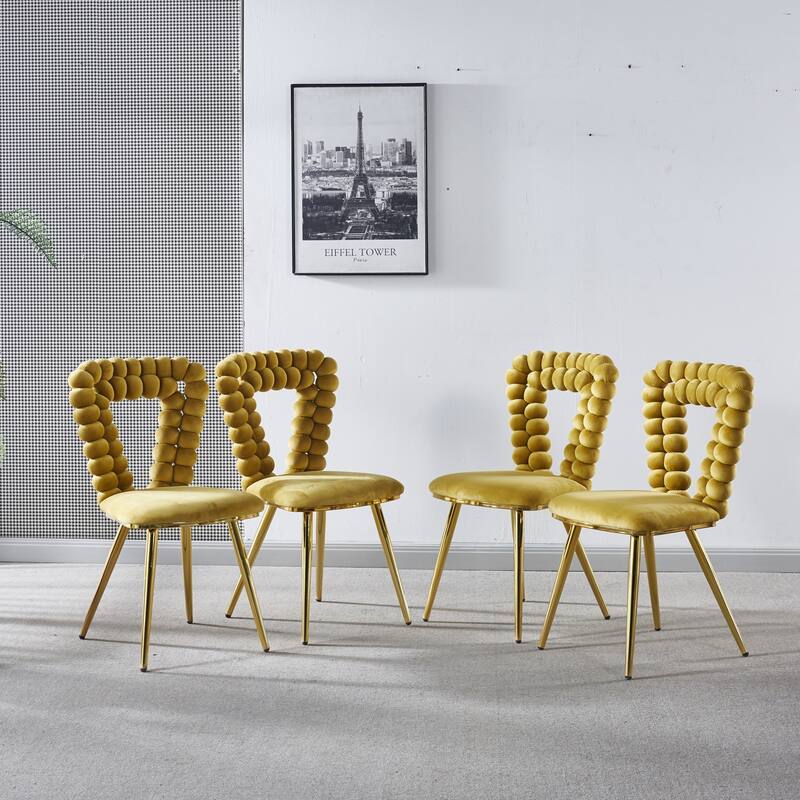 Set of 4 Upholstered Fabric Dining Chairs with Stainless Steel Legs